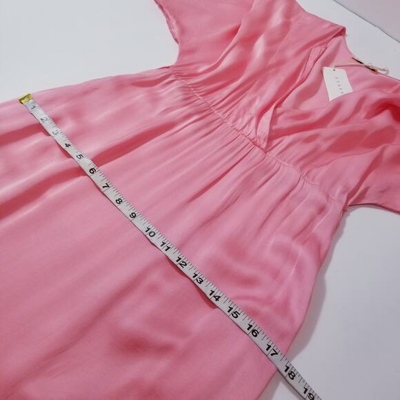 StarkX Pink Satin Geranium Maya Maxi Dress Empire Waist with Pockets - Picture 5 of 11